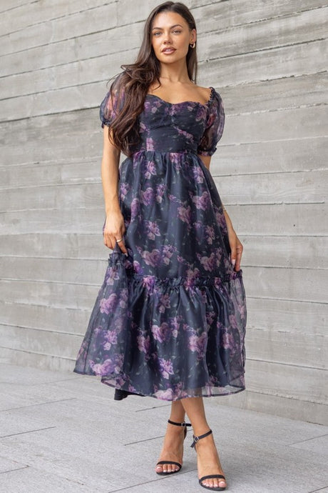 Tessa Tulle Dress with Puff Slave Sweetheart, Neckline Crisscross backing lined.