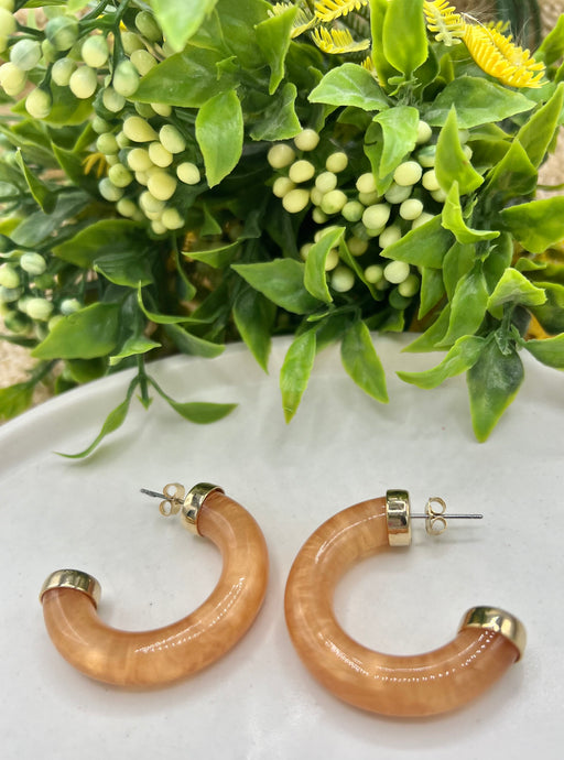 Estela Orange Marble Acrylic C-Shape Earrings