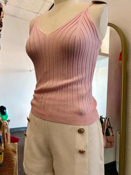 Larissa White or Pink Spaghetti Strap Knit Top