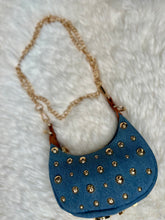 Load image into Gallery viewer, "D" Inspired "LOVE" crescent shaped Gold Studded Vegan Leather  Bag