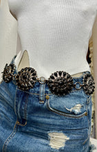 Load image into Gallery viewer, Sara Black, Coral or White Flower Adjustable Silver Belt