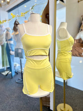 Load image into Gallery viewer, Dahlila 2 Piece Natural Yellow, Black, or Mocha White Lined Crop Top and Short Gym Set