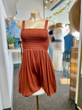 Load image into Gallery viewer, Destiny Rust Smocked Detail Flowy Romper