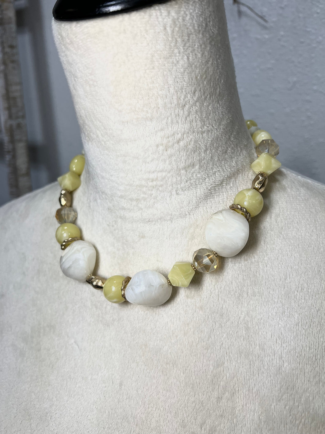 Yulianna Yellow/Ivory and Gold Bead Necklace