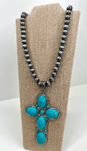 Load image into Gallery viewer, Daria Silver and Aqua Cross Charm Necklace