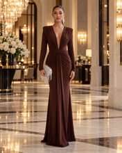 Load image into Gallery viewer, Vienna Front Twist Long Sleeve Rushed Maxi dress