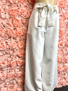 Pamela White Front Self Tie Wide Leg Pants