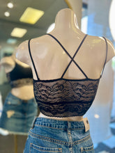 Load image into Gallery viewer, Leslie Black, White, Peach, and Dusty Lavendar Floral Laced Scalloped Bralette