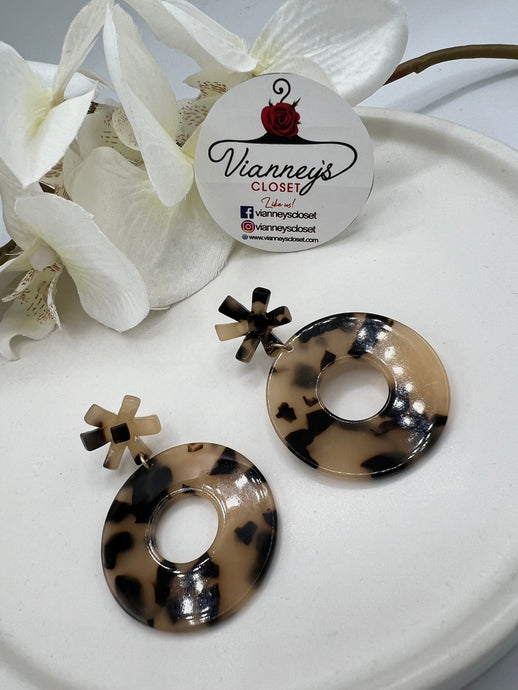 Caroline Tan Acrylic Spotted Dangle Earrings