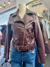 Load image into Gallery viewer, Jennica Belted Fitted Vegan Lather Moto Jacket