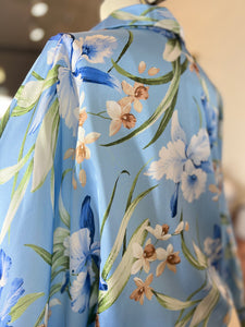 Mirna Sky Blue Floral Print Long Sleeve Blouse