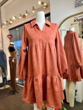 Load image into Gallery viewer, Tessa Open V Neck Collar Vegan Suede Swing Dress