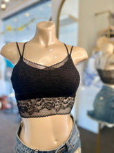 Load image into Gallery viewer, Leslie Black, White, Peach, and Dusty Lavendar Floral Laced Scalloped Bralette