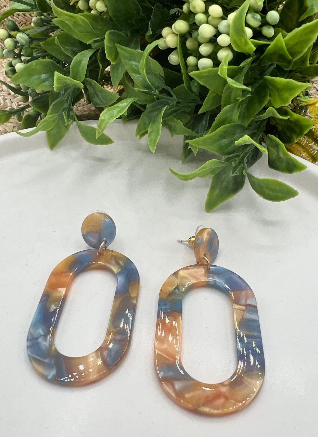 Daria Blue and Yellow Marble Acrylic Earrings