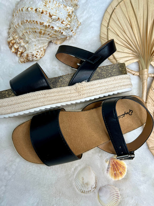 'Casey' Black One Band Ankle Strap Sandal