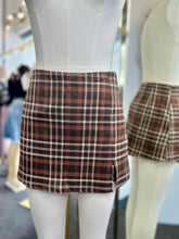 Load image into Gallery viewer, Paris Brown Plaid Slit Front Side Zipper Stretchy Mini Skort