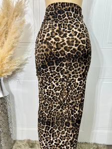 *CLEARANCE* Zoola Animal Print Ribbed Skirt with Gold Tone Front Zipper