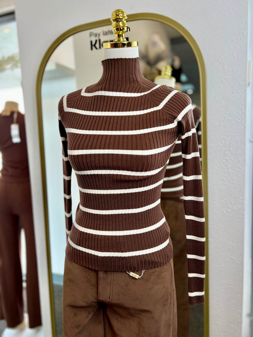 Rebecca Brown and Ivory Ribbed long Sleeve Knit Top