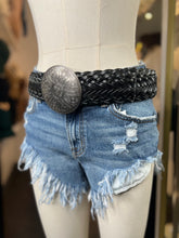 Load image into Gallery viewer, Cynthia Black Leather Woven Silver Buckle