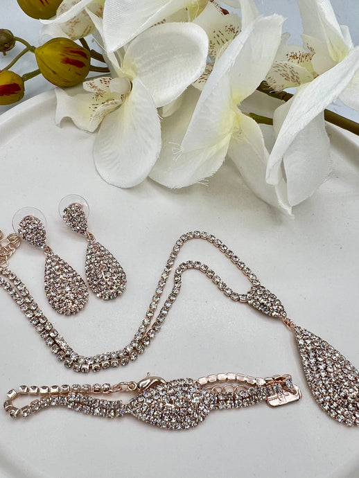 Regina Rose Gold Tear Drop Swarovski Crystals Set