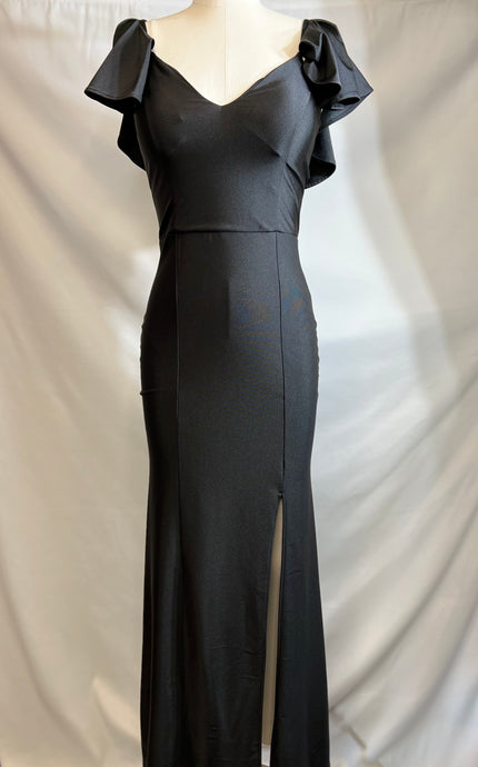 Vanessa Black V Neck Flowy Sleeves Maxi Dress