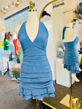 Load image into Gallery viewer, Emery Blue V Neck Mini Adjusted Smocked Dress