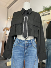 Load image into Gallery viewer, Jassiby Black or White Long Sleeve with Rhinestone Bowtie Top