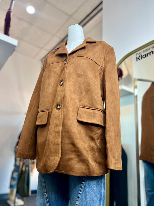 Camila Camel Suede Blazer Button Up