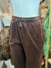 Load image into Gallery viewer, Genevie Brown Elastic Waist Velour Sweatpants
