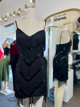 Load image into Gallery viewer, Charlene Black Adjustable Spaghetti Strap Fringes Dress