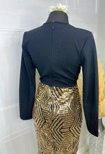 Load image into Gallery viewer, Amie-Lee Black and Gold Surplice Sequence Short Dress