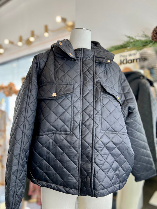 Abigail Black Plus Size Button Up Quilted Jacket