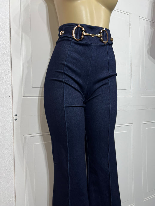 Denisse Dark Blue Stretchy Wide Leg Pants