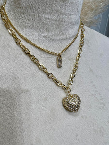 Betty Double Gold Chain Necklace with a 2-sided heart