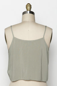 Paulette Spaghetti Strap Front Tie Crop Top in Silver Sage, Black or Tawny Brown