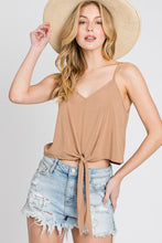 Load image into Gallery viewer, Paulette Spaghetti Strap Front Tie Crop Top in Silver Sage, Black or Tawny Brown