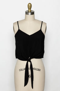 Paulette Spaghetti Strap Front Tie Crop Top in Silver Sage, Black or Tawny Brown