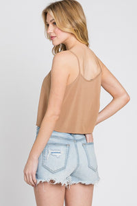 Paulette Spaghetti Strap Front Tie Crop Top in Silver Sage, Black or Tawny Brown