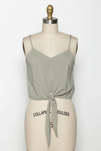 Load image into Gallery viewer, Paulette Spaghetti Strap Front Tie Crop Top in Silver Sage, Black or Tawny Brown