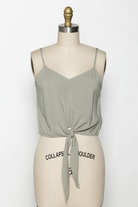 Paulette Spaghetti Strap Front Tie Crop Top in Silver Sage, Black or Tawny Brown