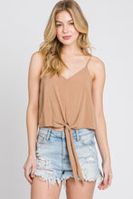 Load image into Gallery viewer, Paulette Spaghetti Strap Front Tie Crop Top in Silver Sage, Black or Tawny Brown