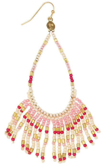Pale Prairie Seed Bead Fringe Earrings