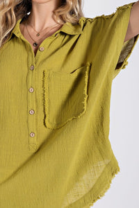 Tianna Kiwi Dolman Sleeve Cut Edge detail Pullover Top