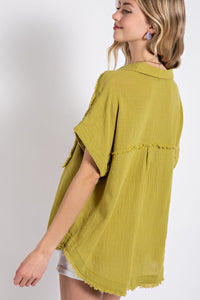 Tianna Kiwi Dolman Sleeve Cut Edge detail Pullover Top