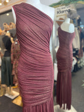 Load image into Gallery viewer, Isabella Black, Burgundy, Green Sparkly One Shoulder Ruched Maxi Dress