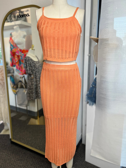 Paige Orange Lined Knitted 2 Piece Skirt Set