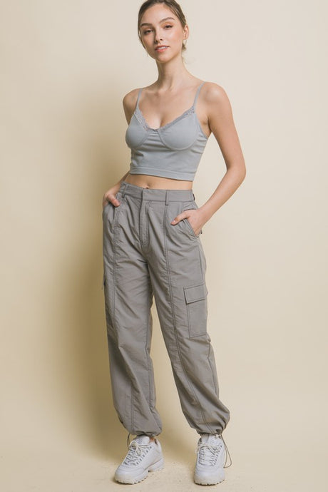 Laura Olive, Light Gray or Black Parachute Pants