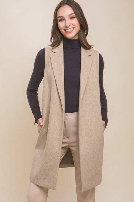 Paulina Oatmeal Fleece Long Lined Vest