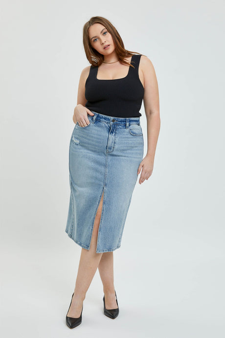Helen Plus High-Rise Midi Skirt with Front Slit