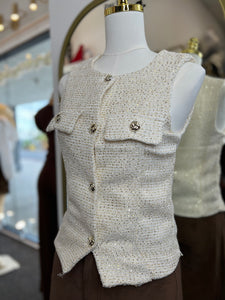 Darlinne Ivory Gold Buttons Vest